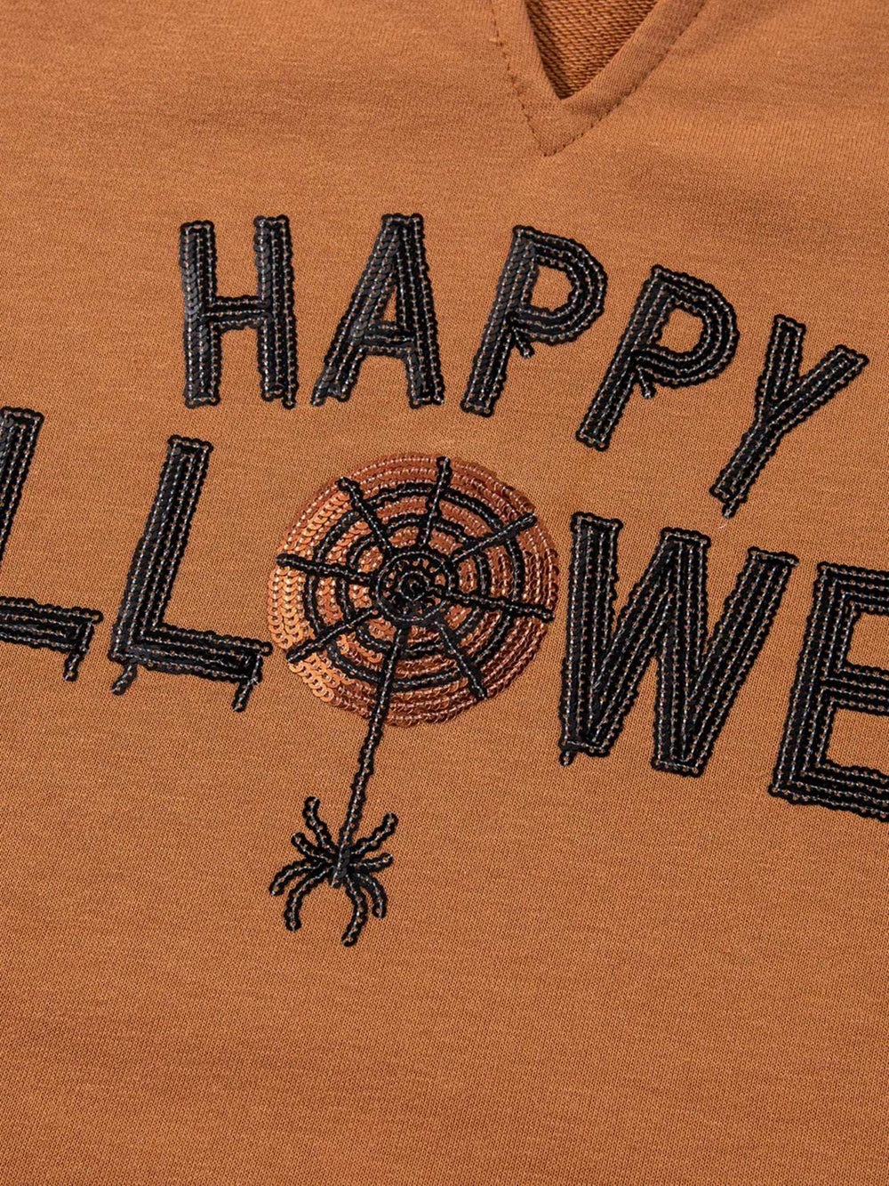 Happy Halloween Graphic Notched Long Sleeve Loose Top - Trendsi - Flyclothing LLC