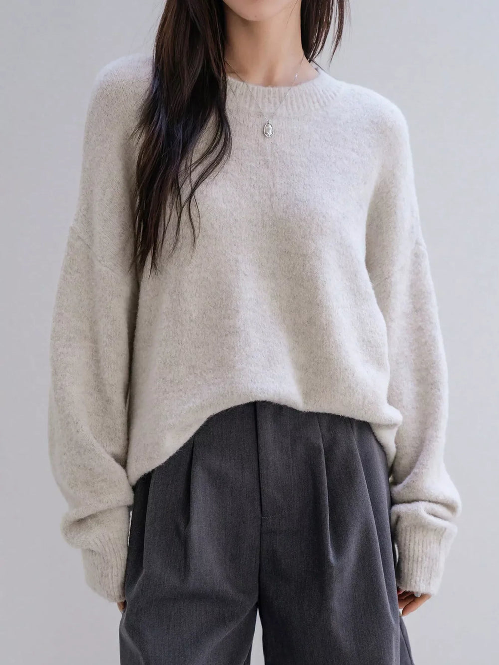 Full Size Cozy Knit Round Neck Oversized Sweater Plus Size - Trendsi - Flyclothing LLC