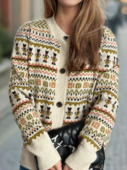 Graphic Button Down Long Sleeve Cardigan - Trendsi