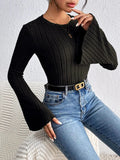 Round Neck Flare Sleeve T-Shirt - Trendsi