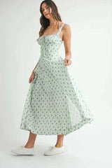 MABLE Floral Print Bustier Back Lace Up Midi Dress - Trendsi - Flyclothing LLC