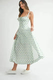 MABLE Floral Print Bustier Back Lace Up Midi Dress - Trendsi
