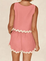 Contrast Trim Round Neck Top and Shorts Set - Trendsi - Flyclothing LLC