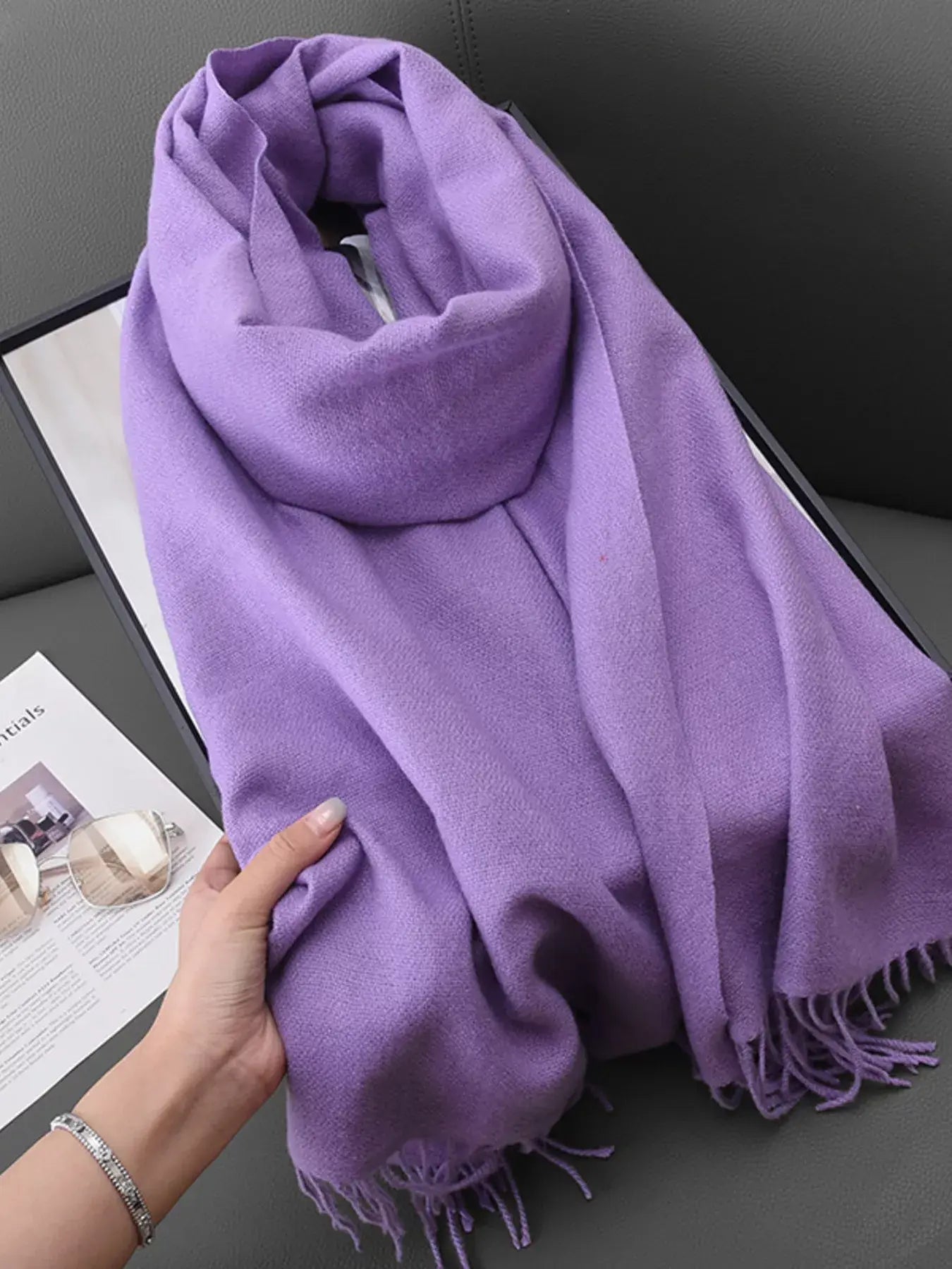 Solid Color Fringe Scarf - Trendsi - Flyclothing LLC