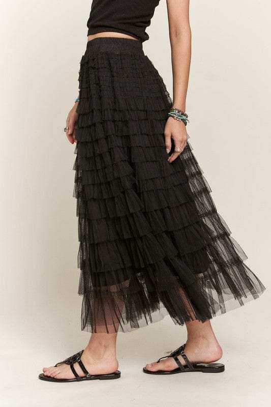 ADORA Elastic Waist Layered Mesh Midi Skirt - Trendsi - Flyclothing LLC
