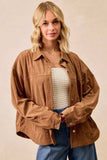 BiBi Corduroy Relaxed Fit Shacket with Back Pleat - Trendsi - Flyclothing LLC