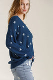 Umgee Full Size Star V-Neck Long Sleeve Sweater Plus Size - Trendsi