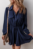 Drawstring Half Button Long Sleeve Dress - Trendsi