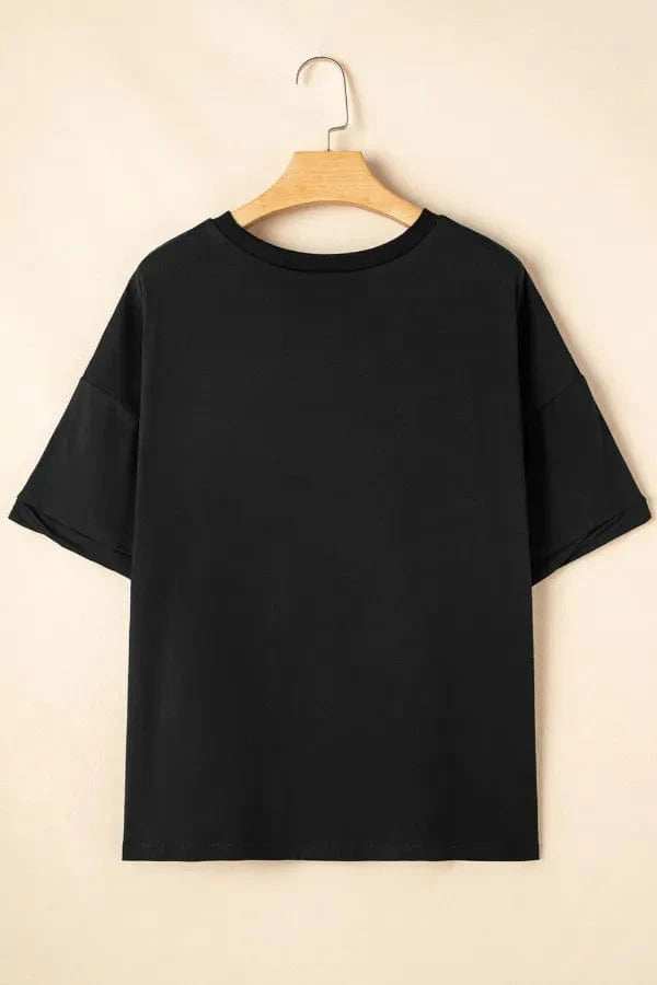 Sequined America Star Round Neck T Shirt - Trendsi - Flyclothing LLC