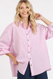 Mittoshop Button Down Striped Long Sleeve Shirt - Trendsi