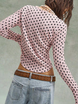 Polka Dot Button Down Textured Long Sleeve Blouse - Trendsi - Flyclothing LLC