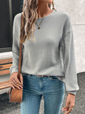 Round Neck Dropped Shoulder Long Sleeve T-Shirt - Trendsi