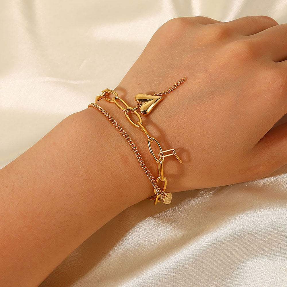 Stainless Steel Double Layered Charm Bracelet - Trendsi - Flyclothing LLC