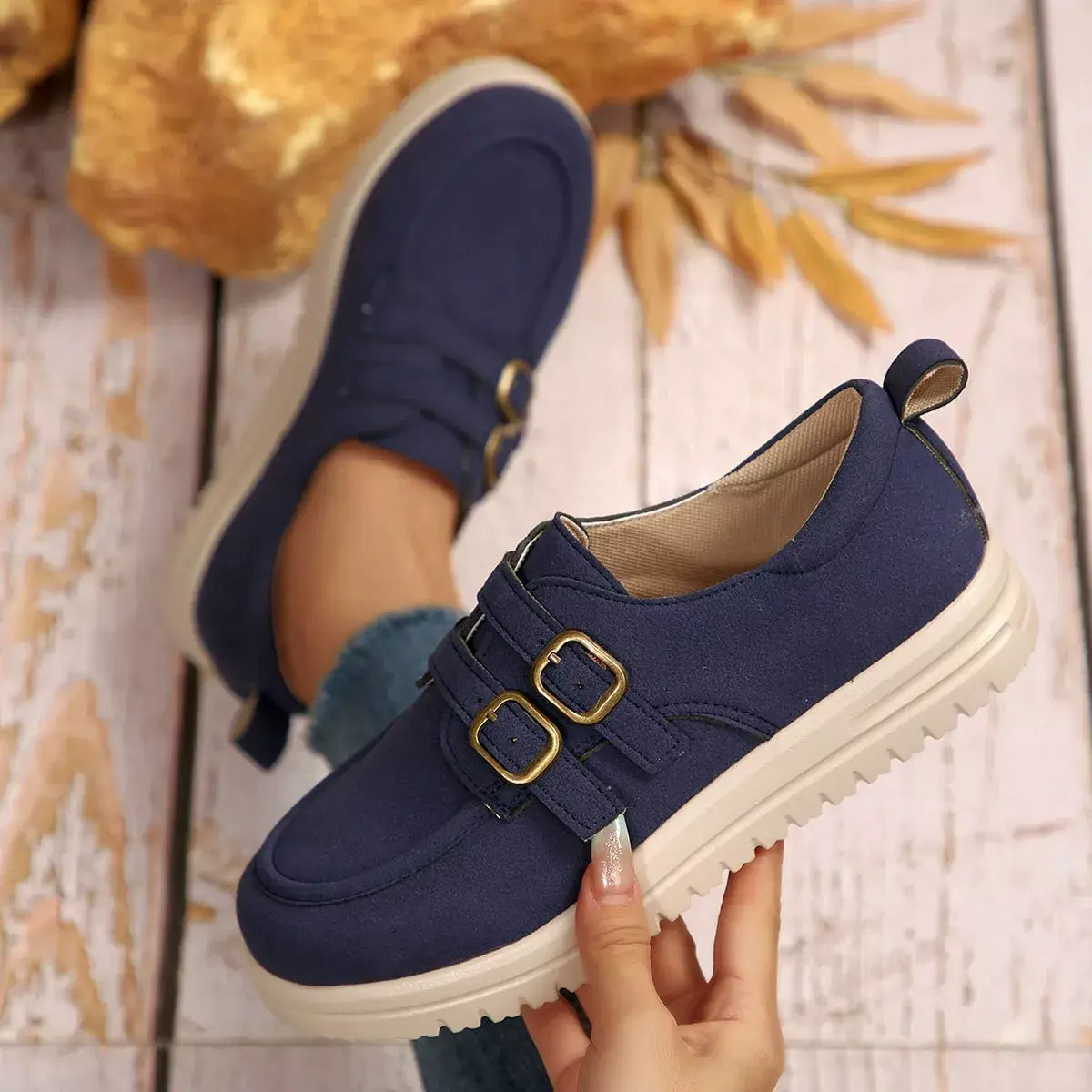 Buckle Accent Casual Loafers - Trendsi - Flyclothing LLC
