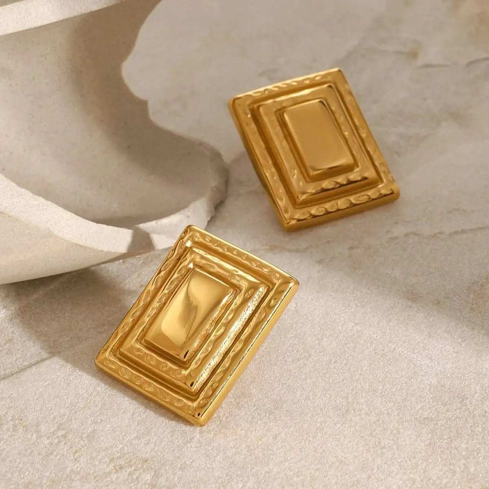 18K Gold-Plated Stainless Steel Square Shape Earrings - Trendsi - Flyclothing LLC