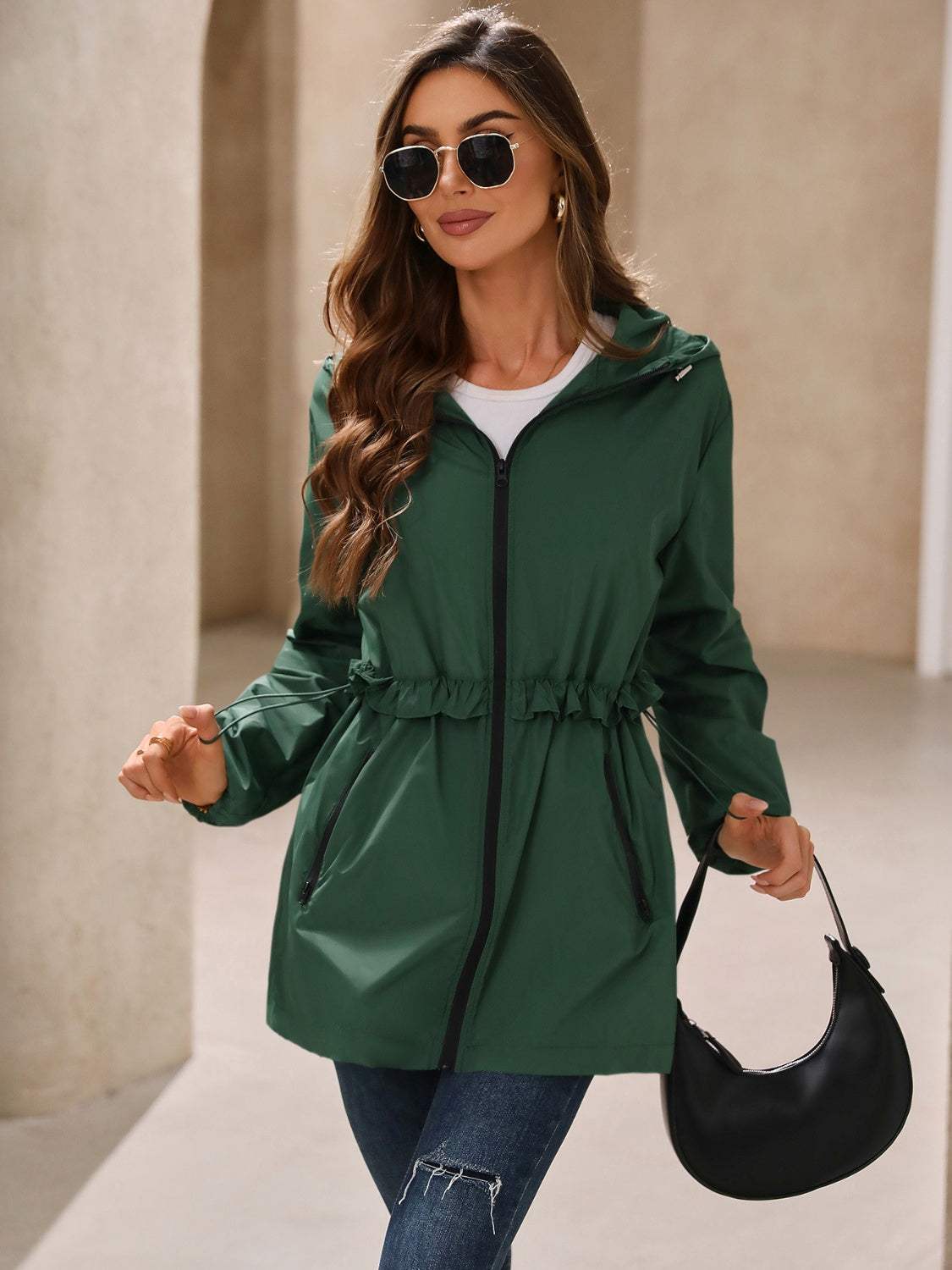 Ivy Lane Outdoor Waterproof Long Sleeve Hooded Windbreaker - Trendsi - Flyclothing LLC