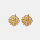 Copper Shell Pearl Stud Earrings - Trendsi - Flyclothing LLC