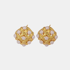 Copper Shell Pearl Stud Earrings - Trendsi