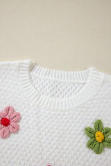 Crochet Flower Round Neck Long Sleeve Sweater - Trendsi - Flyclothing LLC
