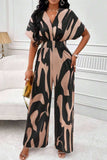 Printed V-Neck Short Sleeve Wide Leg Jumpsuit - Trendsi - Flyclothing LLC