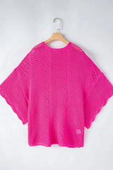 Scallop Edge Half Sleeve Pointelle Knit Top - Trendsi - Flyclothing LLC