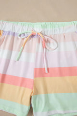 Rainbow Striped Round Neck T Shirt and Shorts Lounge Set - Trendsi - Flyclothing LLC