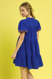 Umgee Floral Trim Puff Sleeve Mini Dress - Trendsi