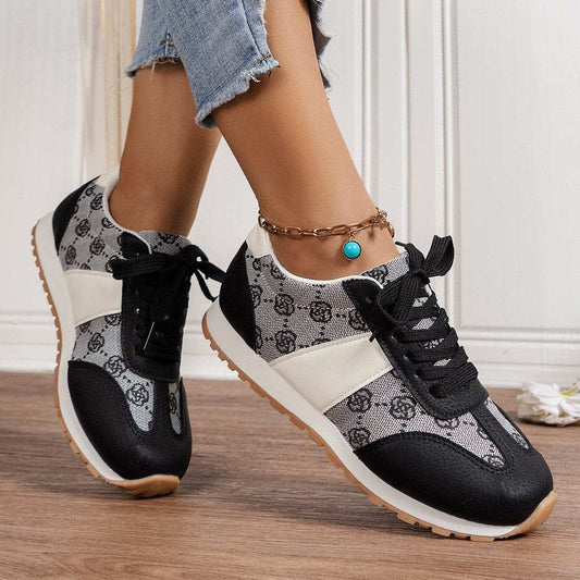 Floral Round Toe Flat Sneakers - Trendsi - Flyclothing LLC