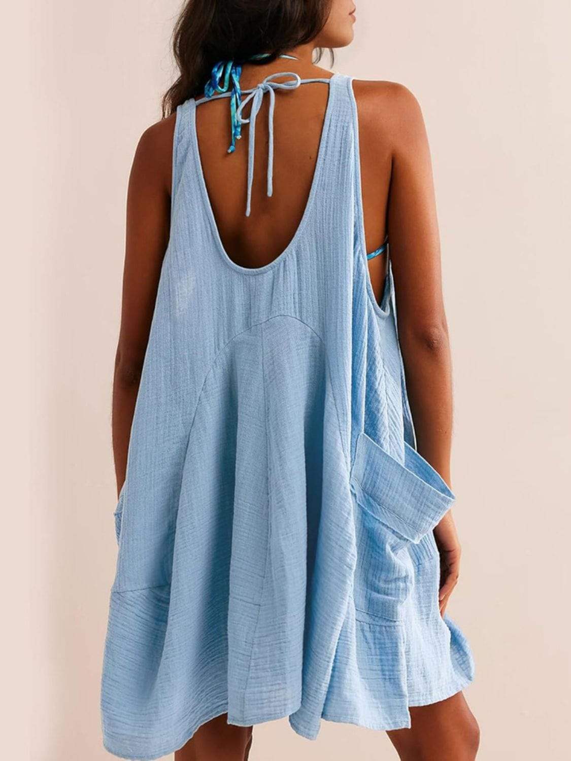 Devine Tied Scoop Neck Wide Strap Mini Dress - Trendsi - Flyclothing LLC