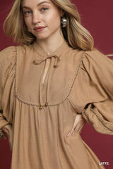 Umgee Boho Peasant Mini Dress with Trim Detail - Trendsi - Flyclothing LLC
