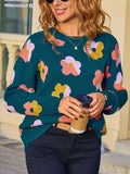 Floral Crew Neck Long Sleeve Sweater - Trendsi - Flyclothing LLC