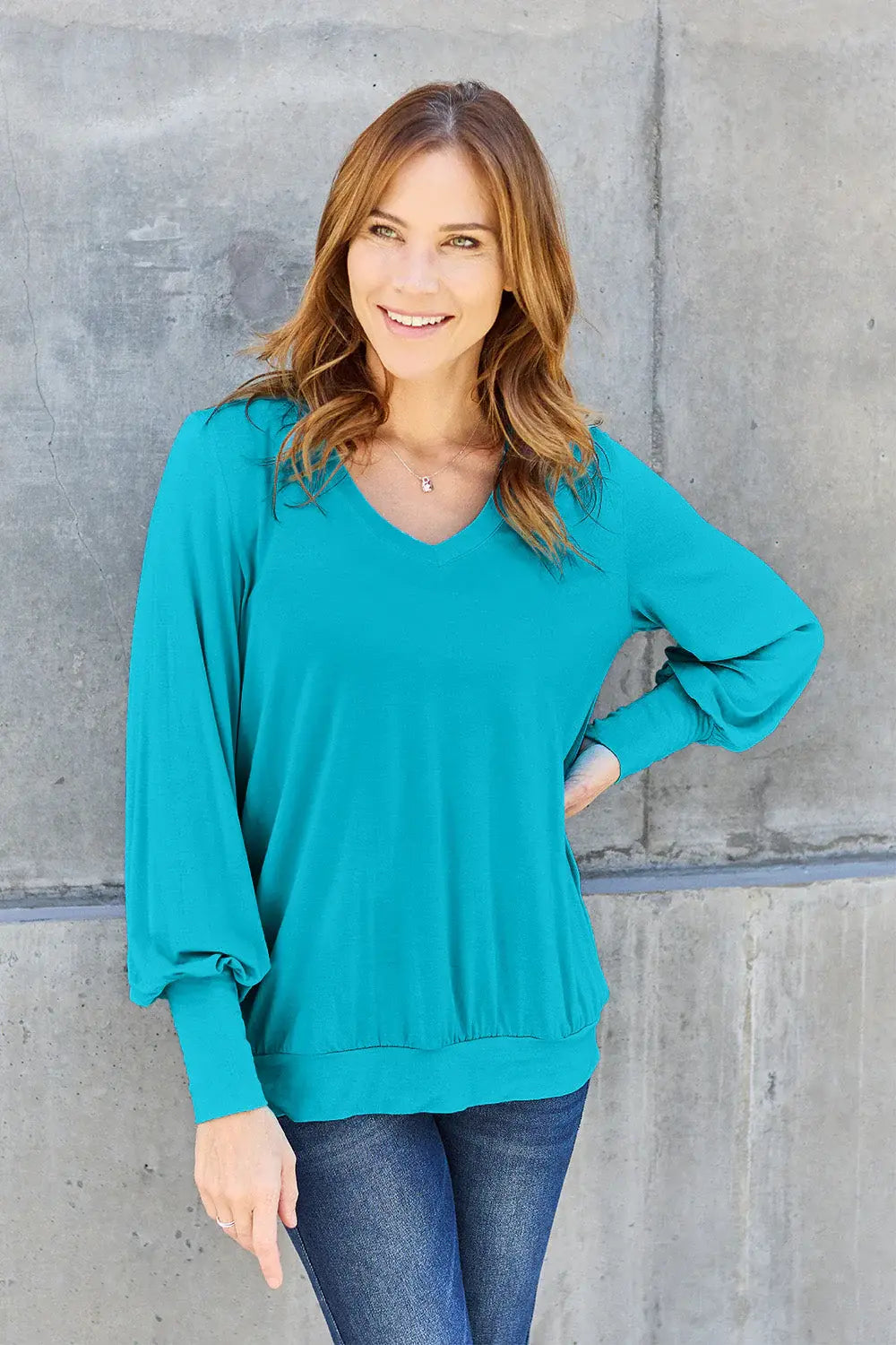 Basic Bae Full Size V-Neck Lantern Sleeve Top - ShopBasicbae - Flyclothing LLC