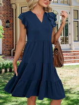 Ruffle Sleeve Tiered Midi Dress - Trendsi - Flyclothing LLC
