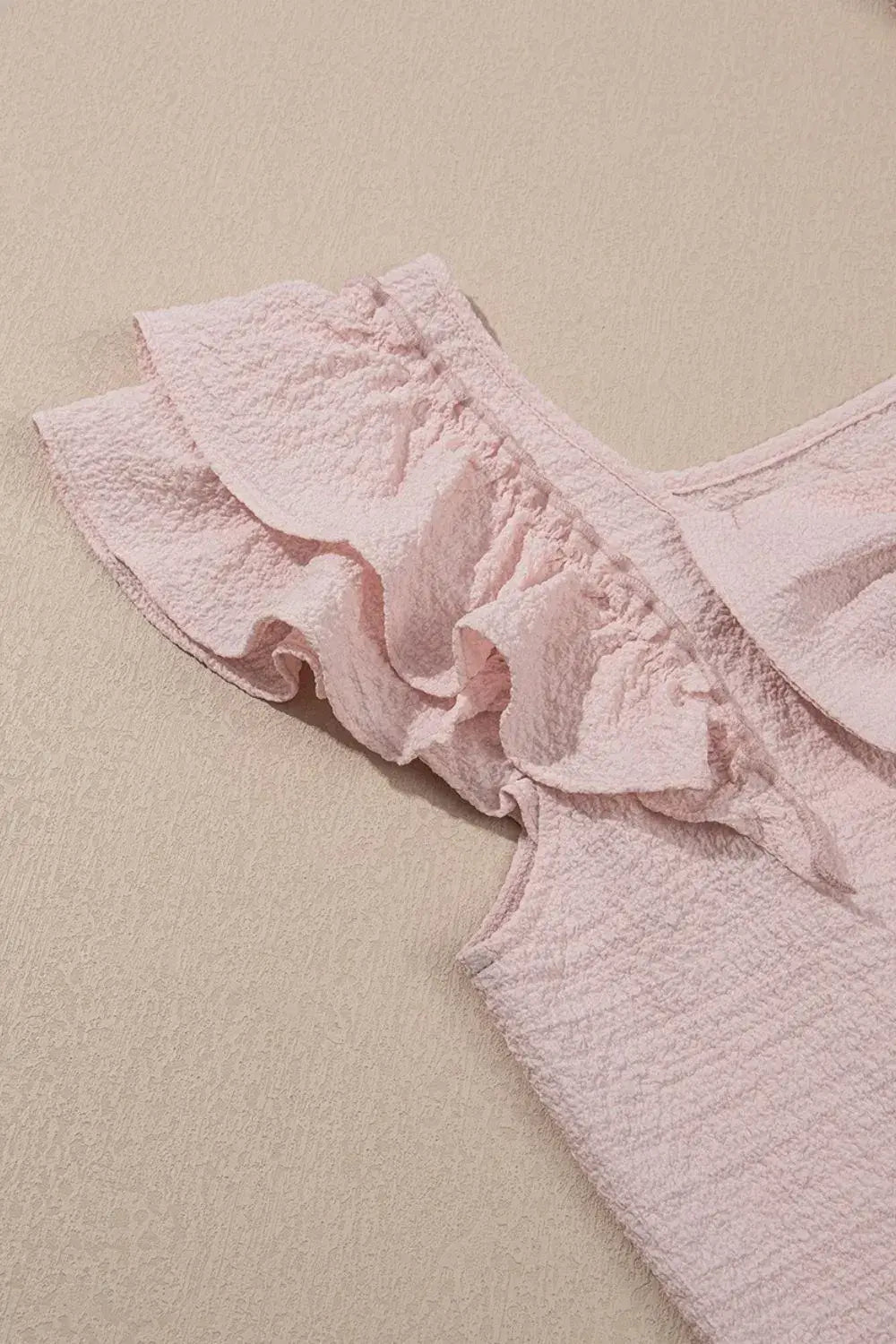 Textured Bow Knot Frilled Butterfly Sleeve Blouse - Trendsi - Flyclothing LLC