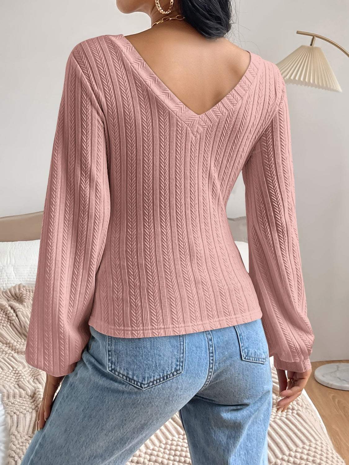 V-Neck Long Sleeve T-Shirt - Trendsi - Flyclothing LLC