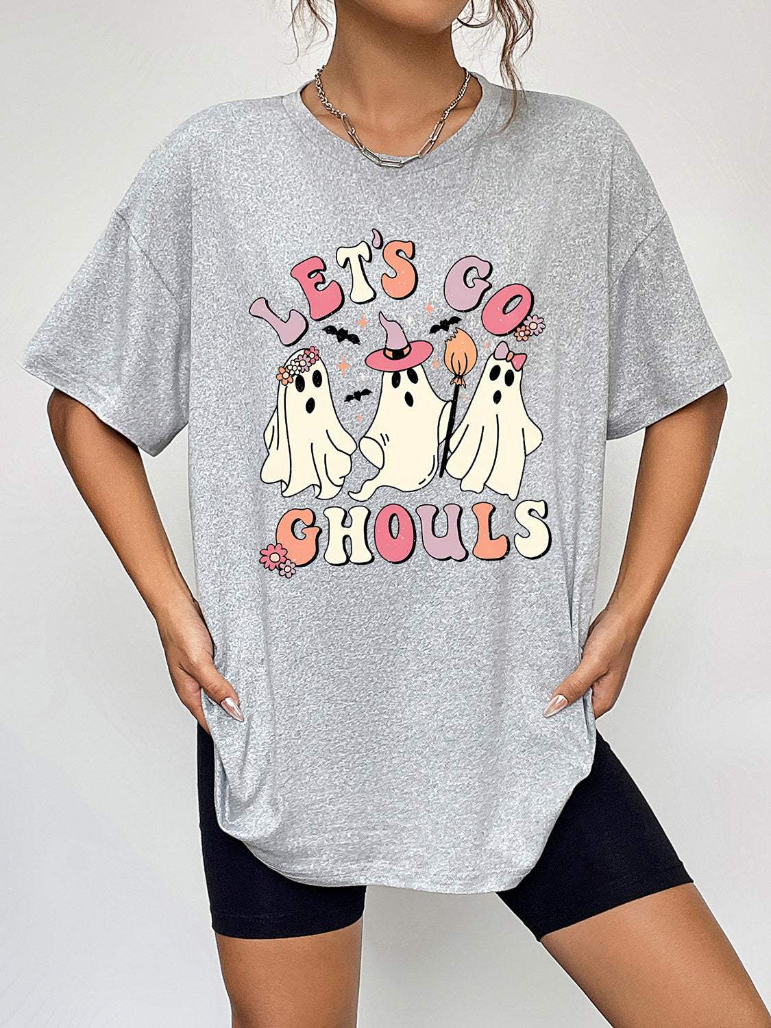 Round Neck Short Sleeve LET'S GO GHOULS Graphic T-Shirt - Trendsi - Flyclothing LLC