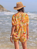 Smocked Printed Tie Neck Romper - Trendsi - Flyclothing LLC