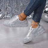 Sparkling Lace Up Sneakers - Trendsi - Flyclothing LLC