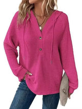 Full Size Button Detail Waffle Knit Hoodie Plus Size - Trendsi - Flyclothing LLC