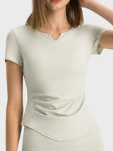 Notched Short Sleeve Active T-Shirt - Trendsi - Flyclothing LLC