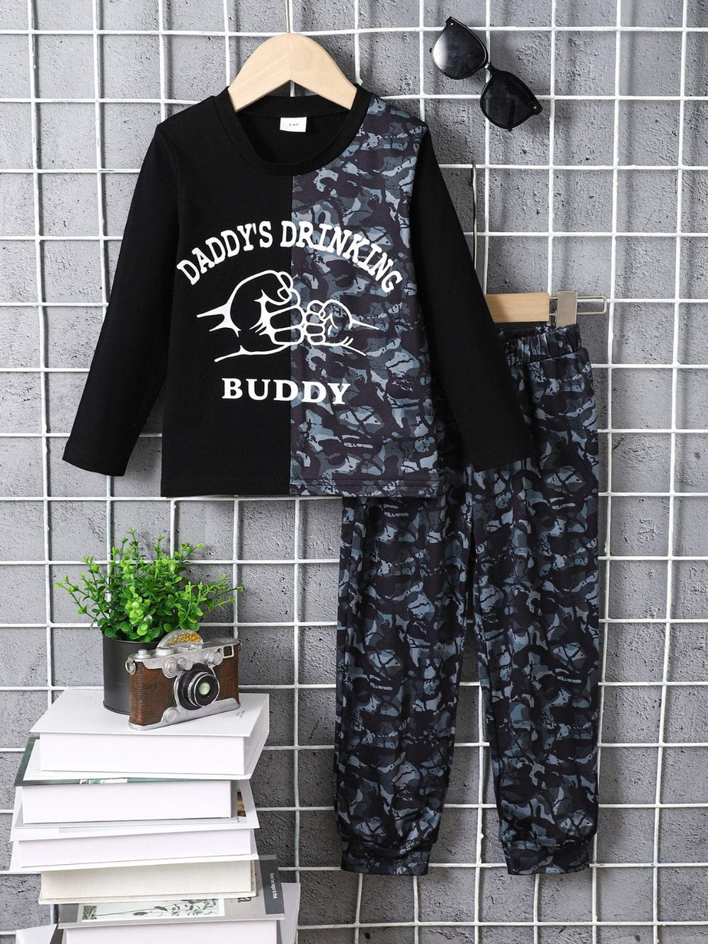 Children's Camouflage Color Block Top and Pants Set - Trendsi
