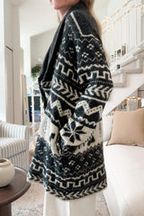 Snowflakes Collared Neck Long Sleeve Cardigan - Trendsi - Flyclothing LLC