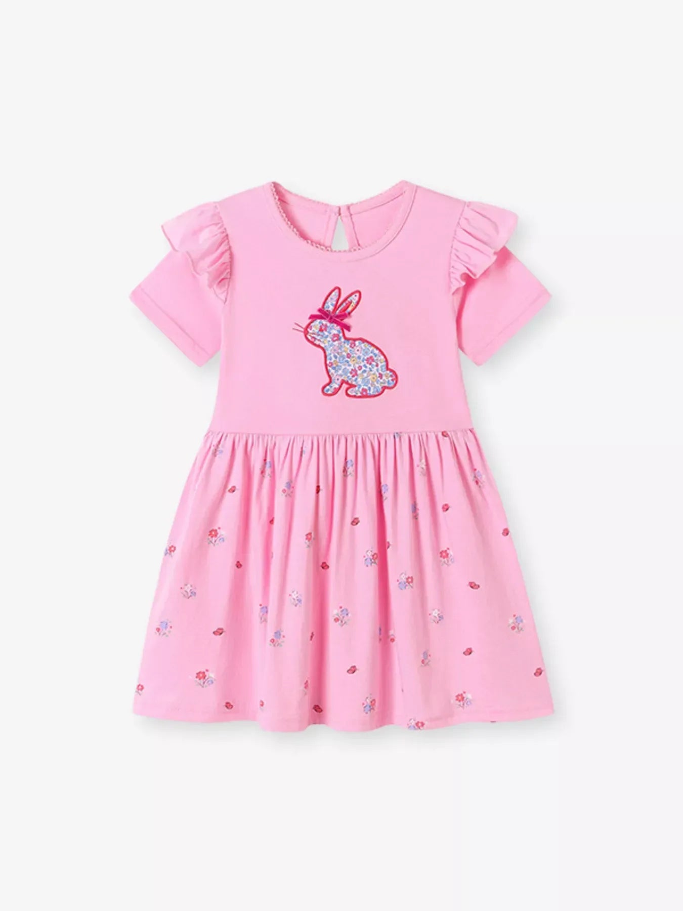 Children's Bunny Applique Ruffle Sleeve Dress - Trendsi - Flyclothing LLC