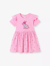 Children's Bunny Applique Ruffle Sleeve Dress - Trendsi - Flyclothing LLC