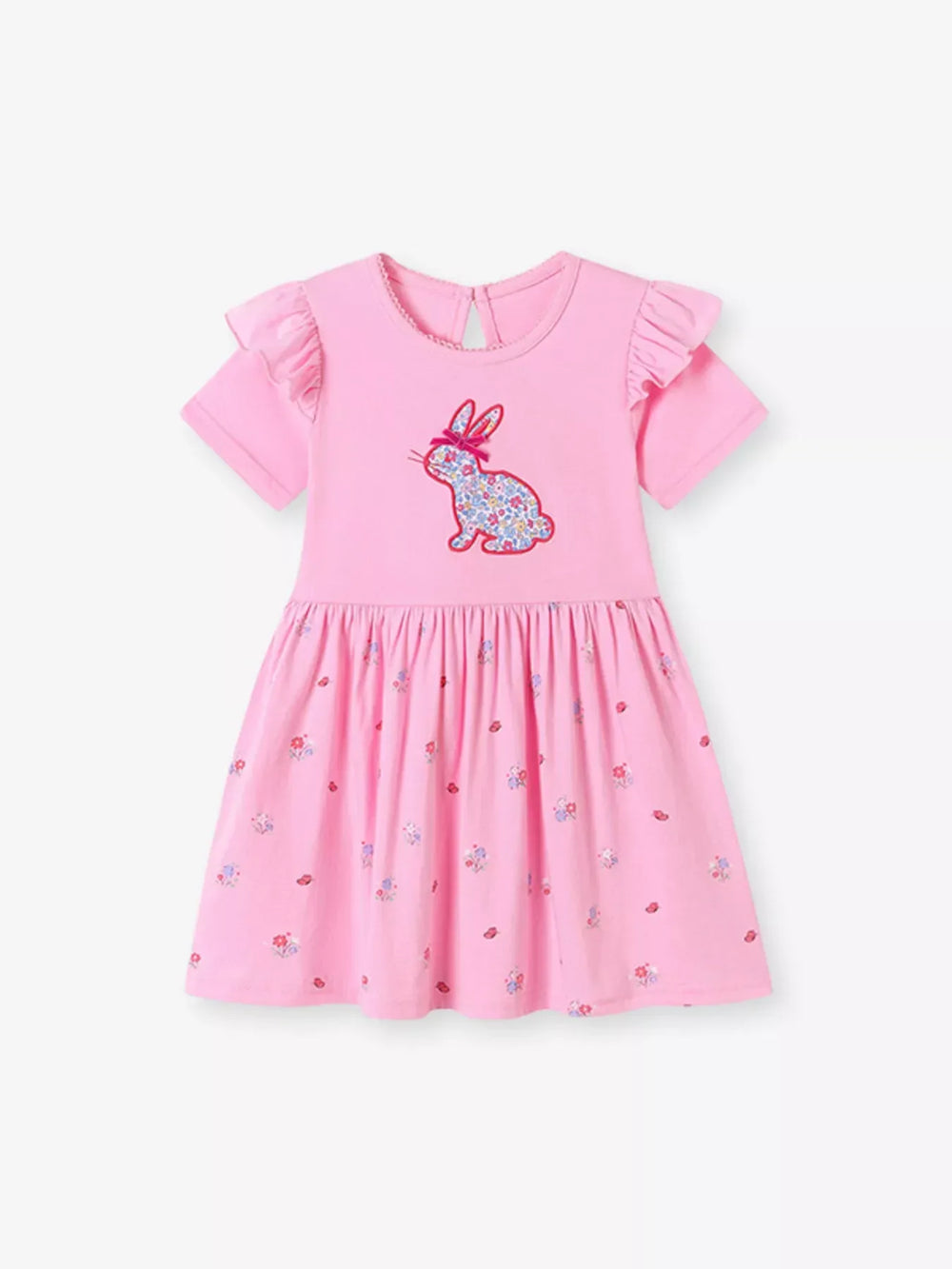 Children's Bunny Applique Ruffle Sleeve Dress - Trendsi - Flyclothing LLC