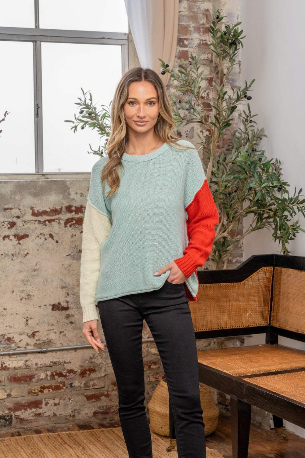 Sew In Love Full Size Color Block Drop Shoulder Sweater - Trendsi - Flyclothing LLC