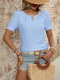 Eyelet Round Neck Short Sleeve Top - Trendsi