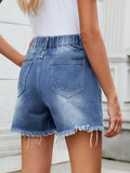 Distressed Raw Hem Asymmetrical Waist Denim Shorts - Trendsi