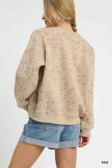 Umgee Coin Stamp Print Sweatshirt - Trendsi - Flyclothing LLC