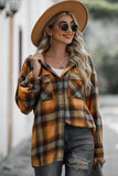 Drawstring Plaid Long Sleeve Hooded Shacket - Trendsi
